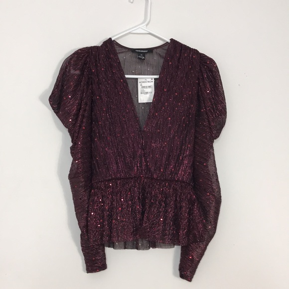 NWT SABINA MUSAYEV Bruno Sequined Lurex Peplum Top - Picture 9 of 13